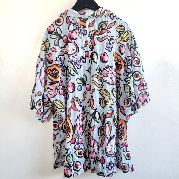 New Zara Fruit Printed Oversized Button Front Multicolored Shirt/Blouse/Top Sz S - Picture 13 of 15